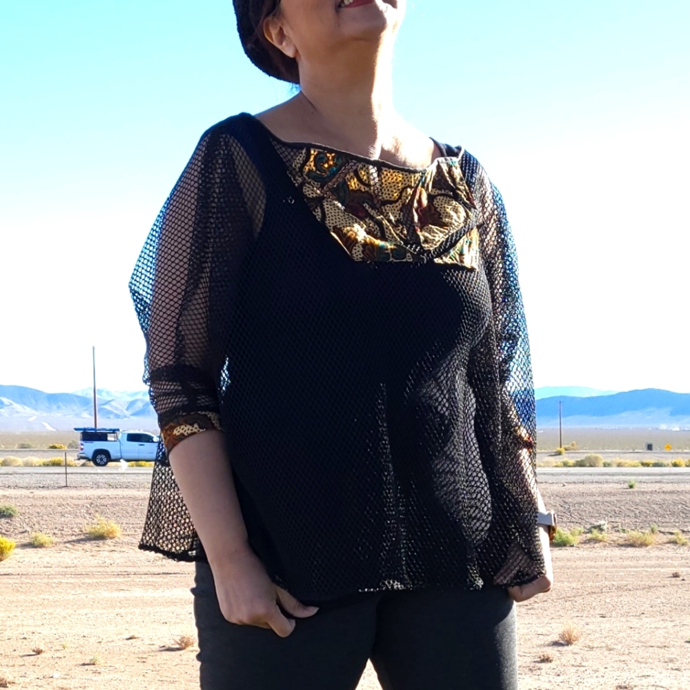 Oversized Fishnet Batik Top